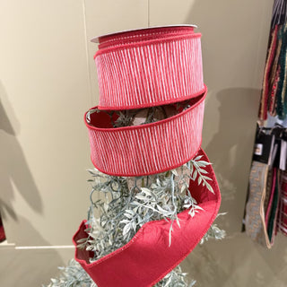 Red Mini Stripe Dupion Fused Ribbon, 2.5" X 10YD