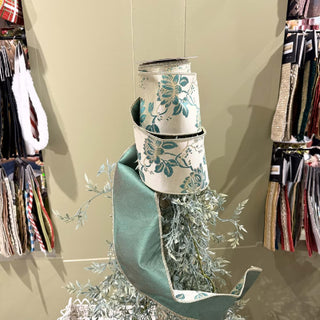 Teal Floral Jacquard Dupion Ribbon, 4" X 5YD