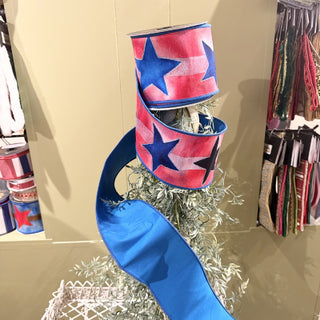 Watercolor Star Print Taffeta Ribbon in Pink and Blue, 4" X 10YD