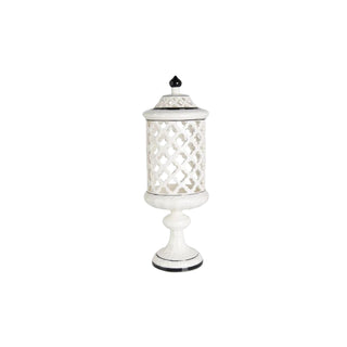 White Lattice Cutout Lidded Ceramic Jar