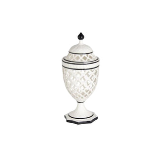 White Lattice Cutout Lidded Ceramic Jar