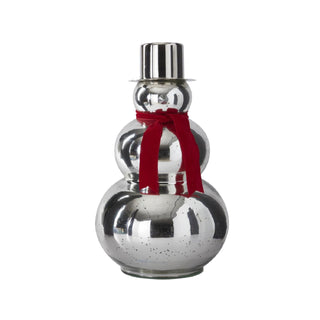 Silver Mercury Glass Snowman with Red Scarf