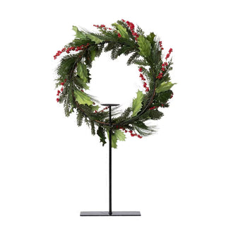 Pine and Holly Wreath on Candle Stand