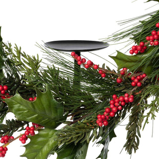 Pine and Holly Wreath on Candle Stand