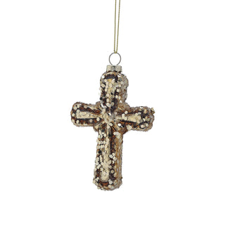 Antique Glitter Cross Ornament