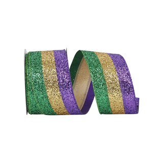 Mardi Gras Glitter Tri Stripe Ribbon, 2.5" X 10YD