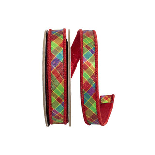 Jewel Tone Plaid Metallic Ribbon, 7/8" X 10YD