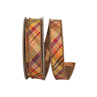 Harvest Plaid Metallic Ribbon, 1" X 10YD