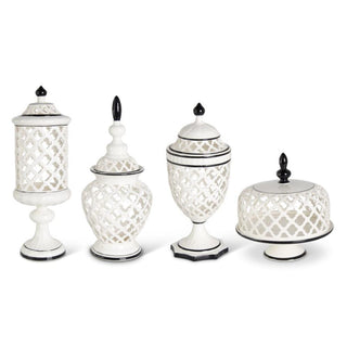 White Lattice Cutout Lidded Ceramic Jar