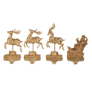 Golden Santa Reindeer Stocking Holder