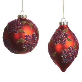 Glittered Floral Ball and Finial Ornament