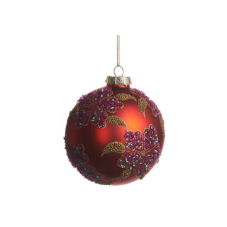 Glittered Floral Ball and Finial Ornament