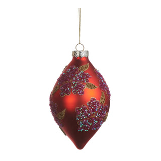 Glittered Floral Ball and Finial Ornament