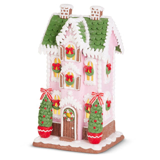 Pink and Green Lighted Gingerbread Cottage