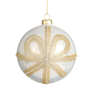 Gold Bow White Ball Ornament