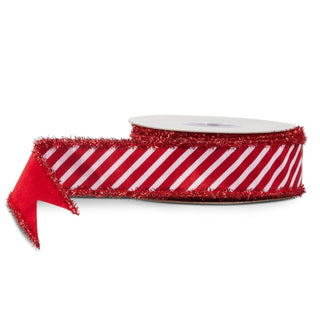 Red Peppermint Stripe Tinsel Ribbon, 1.5" X 10YD