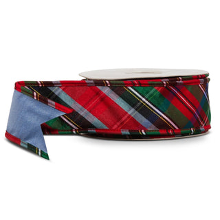 Blue Tartan Plaid Edge Wired Ribbon, 2.5" X 10YD