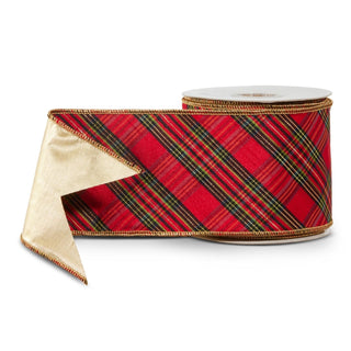 Red Diagonal Plaid Wired Ribbon, 4" X 10YD