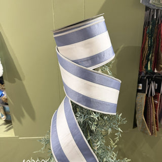 Pale Blue & White Satin Stripe Double Fused Ribbon, 4" X 10YD