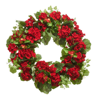 Red Geranium and Kalanchoe Wreath, 24"