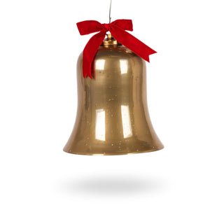 Mercury Gold Glass Bell Ornament with Red Velvet Ribbon