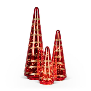 Lighted Red Etched Glass Tabletop Tree Set