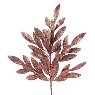 Copper Brown Glitter Bay Leaf Spray