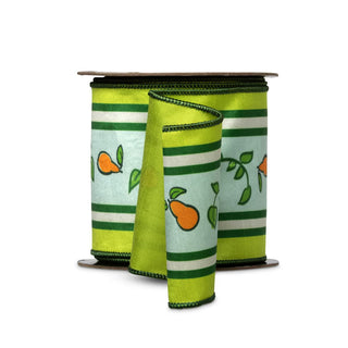 12 Days of Christmas Pear & Stripe Ribbon, 4" X 10YD