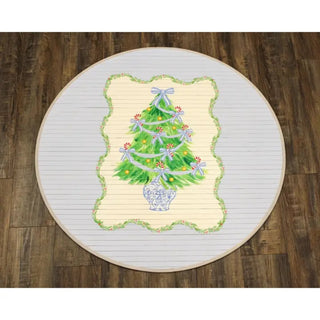 Tree with Blue Bows Round Bamboo Mat