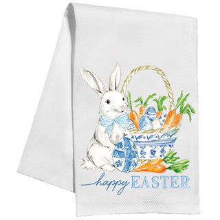 Happy Easter Bunny with Chinoiserie Basket Kitchen Towel