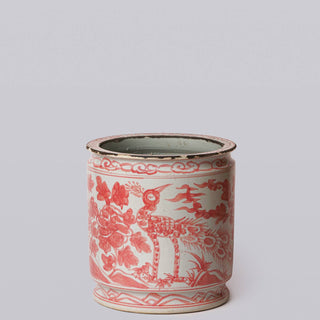 Rustic Peacock Red and White Cachepot