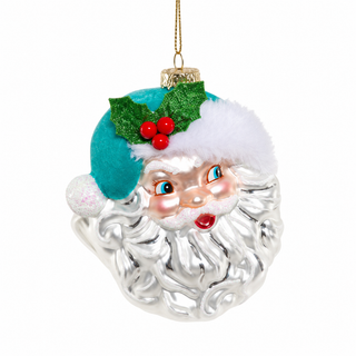 Jolly Santa with Flocked Hat Glass Ornament