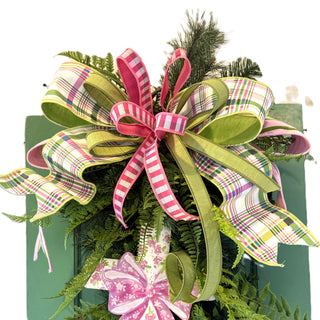 Poplin Colorful Green Plaid Ribbon, 4“x10YD