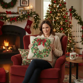 Christmas Wreath Hooked Pillow
