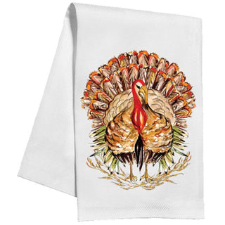 Handpainted Standing Turkey with Fall Foliage Kitchen Towel