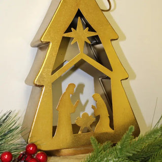 Gold Tree Lantern With Holy Family