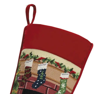 Santa by the Fireplace Needlepoint Stocking