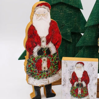 Hand painted Cutout Glittered Santa