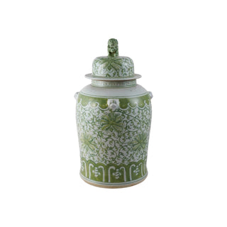 Hand-Painted Stoneware Ginger Jar with Foo Dog Lid
