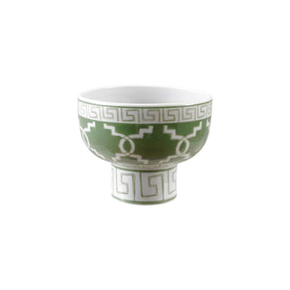 Hand‑Painted Stoneware Footed Bowl with Geometric Pattern