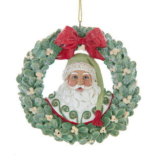 Mistletoe Wreath Santa Ornament