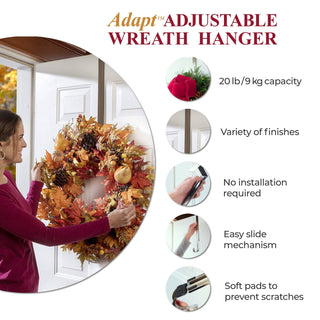 Adjustable Wreath Hanger, Matte Black