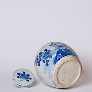 Blue and White Bird and Flower Jar