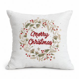 Merry Christmas Wreath Chenille Pillow