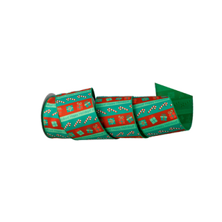 Satin Candy Cane with Gifts Ribbon, 4" X 10YD