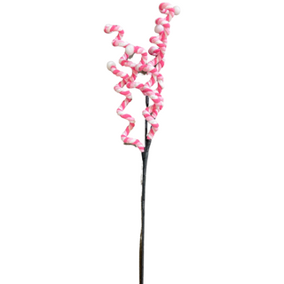 Pink Chenille Curly Spray on Black Stem