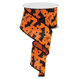 Bats on Orange Royal Ribbon, 2.5" X 10YD