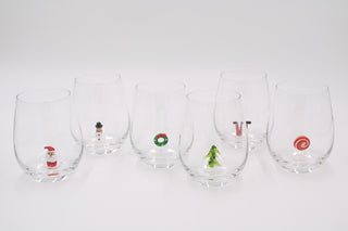 3x4" Stemless Wineglass with Decorative Icon