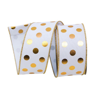 Gold Foil Dots Wired Ribbon, 2.5"X10YD