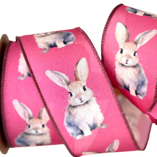 Printed Bunny on Hot Pink Ribbon, 2.5" x 10YD
